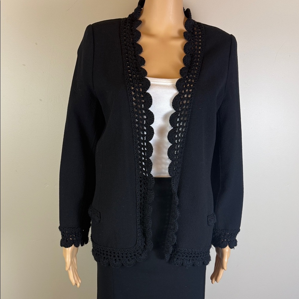 Oscar de la Renta Black Jacket with Crochet Trim